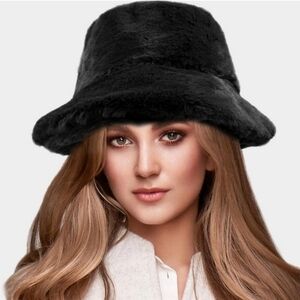 Urban Outfitters Black Faux Fur Bucket Hat, OS